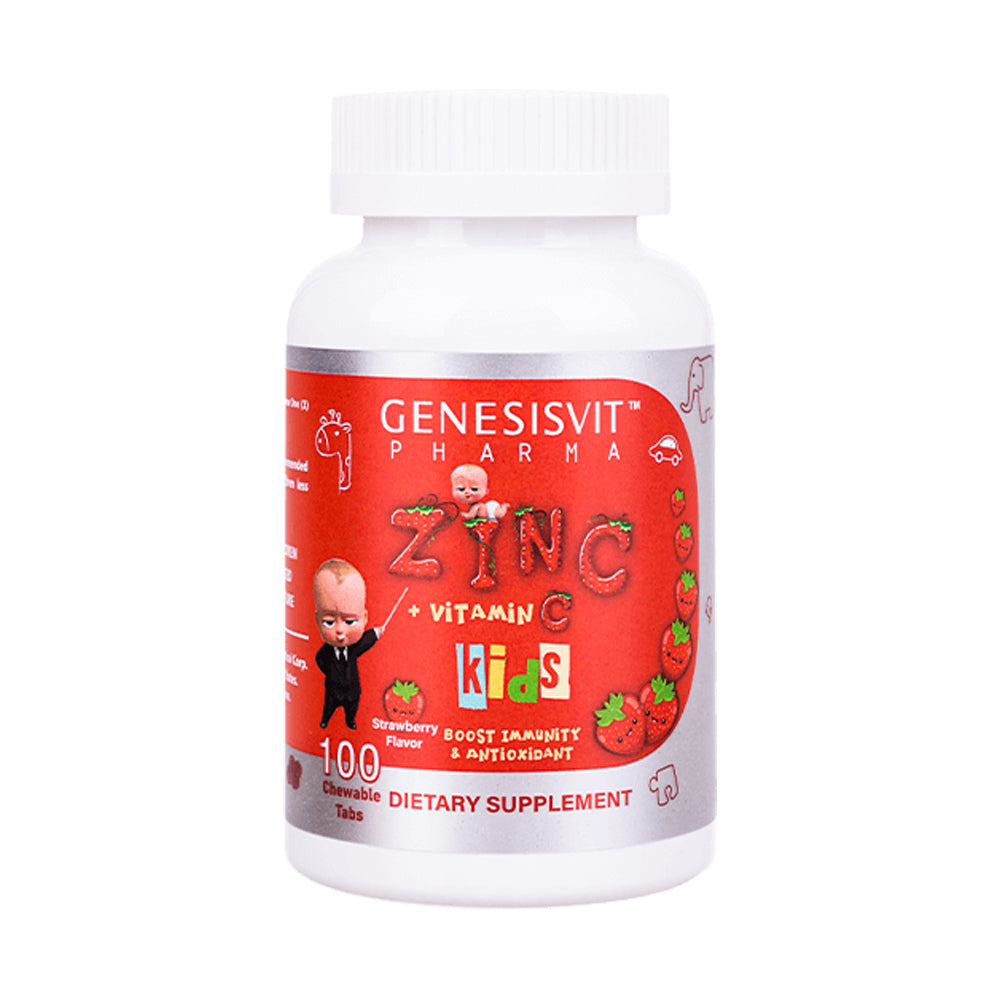 Genesisvit Pharma Zinc+Vitamin C Kids-100Serv.-100Chewable Tabs.-Strawberry