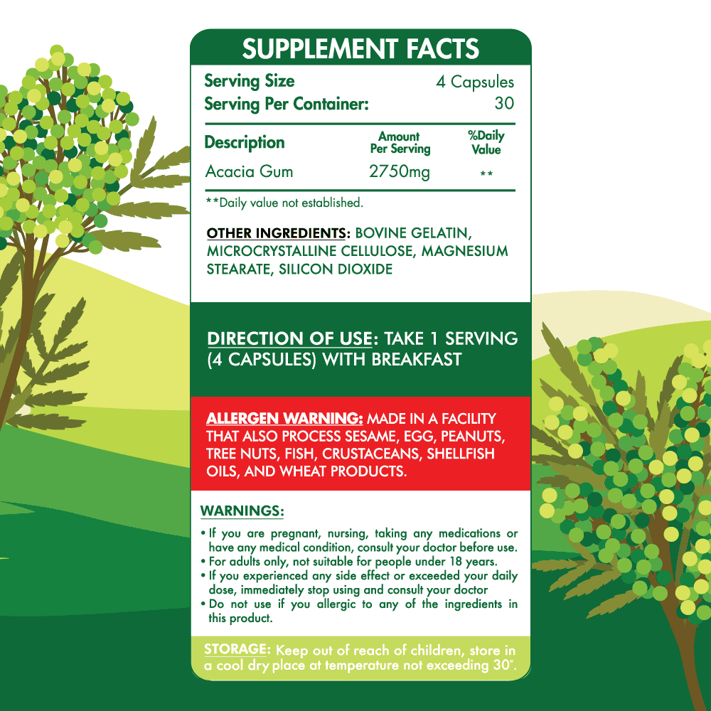 Fibers Gum Acacia-30Serv.-120 Capsules Organic Nation