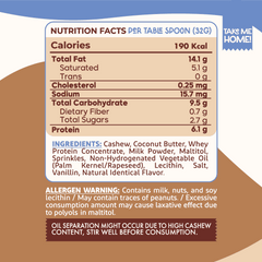 nutrition facts Cashew Spread with Vanilla Birthday Cake -200G