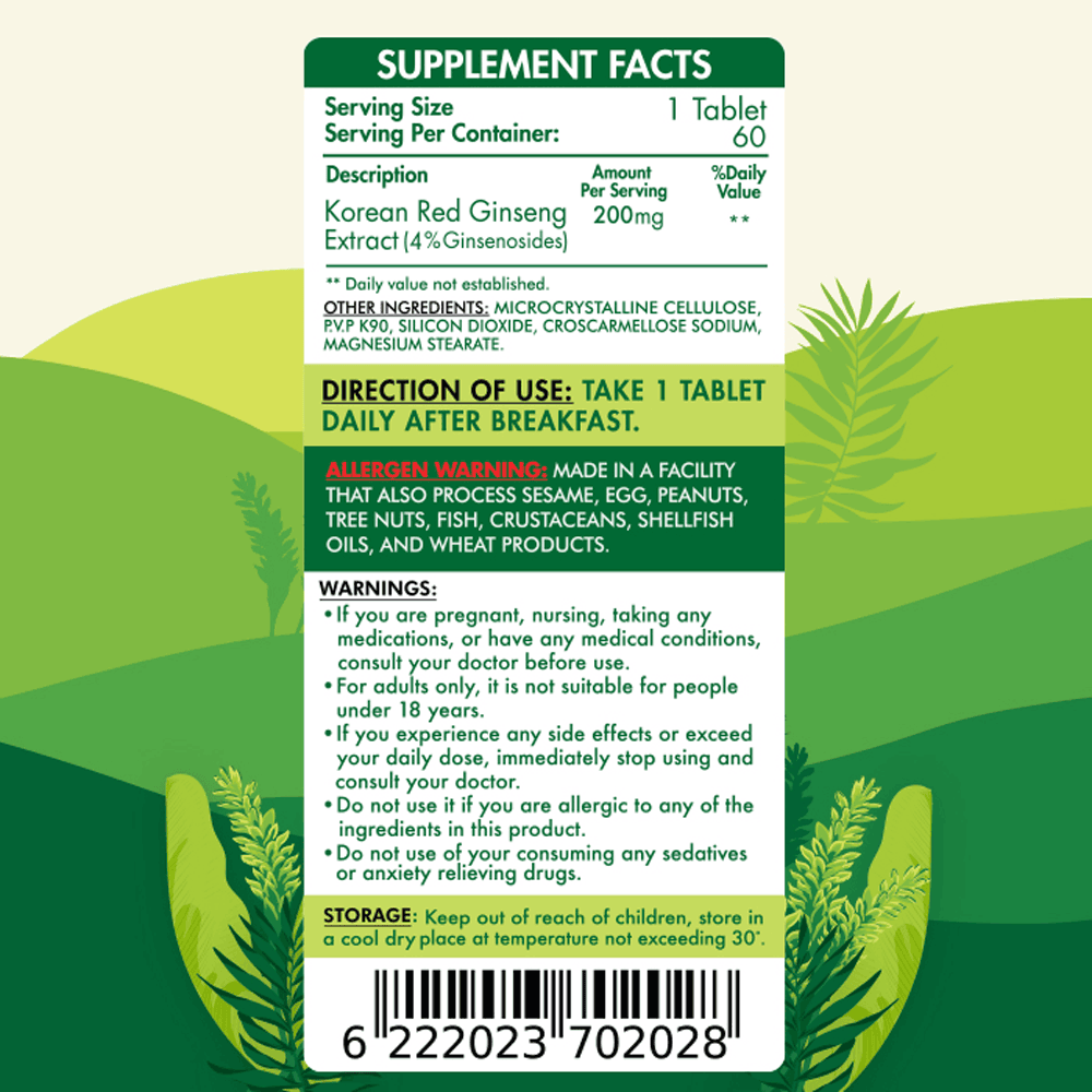 red korean ginseng Tablets- Organic Nation